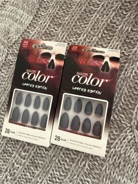 Limited Edition Kiss Salon Color Matte Black medium length Nails - Set of 2 NIB